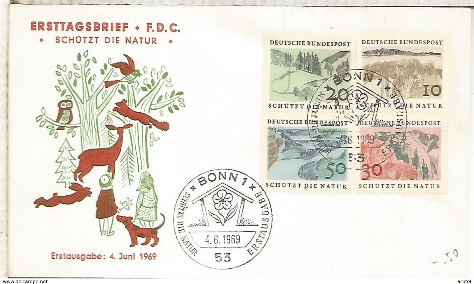 ALEMANIA FDC BONN 1969 PROTECCION NATURALEZA NATURE - Environment & Climate Protection