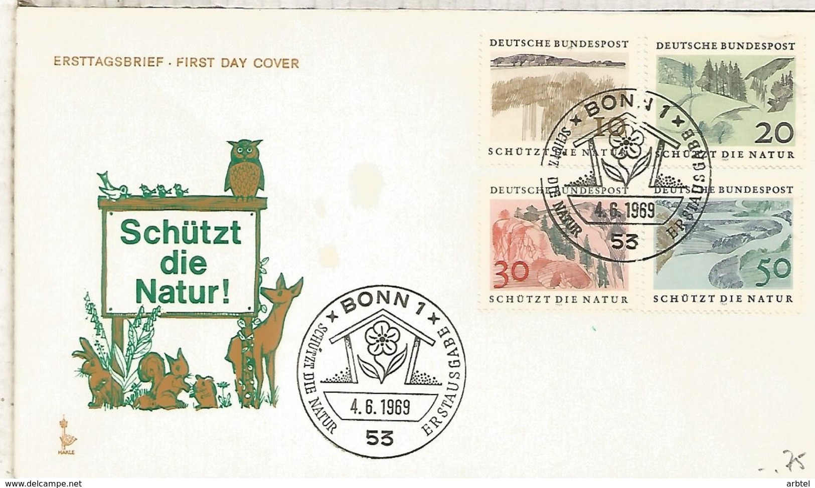 ALEMANIA FDC BONN 1969 PROTECCION NATURALEZA NATURE - Protección Del Medio Ambiente Y Del Clima