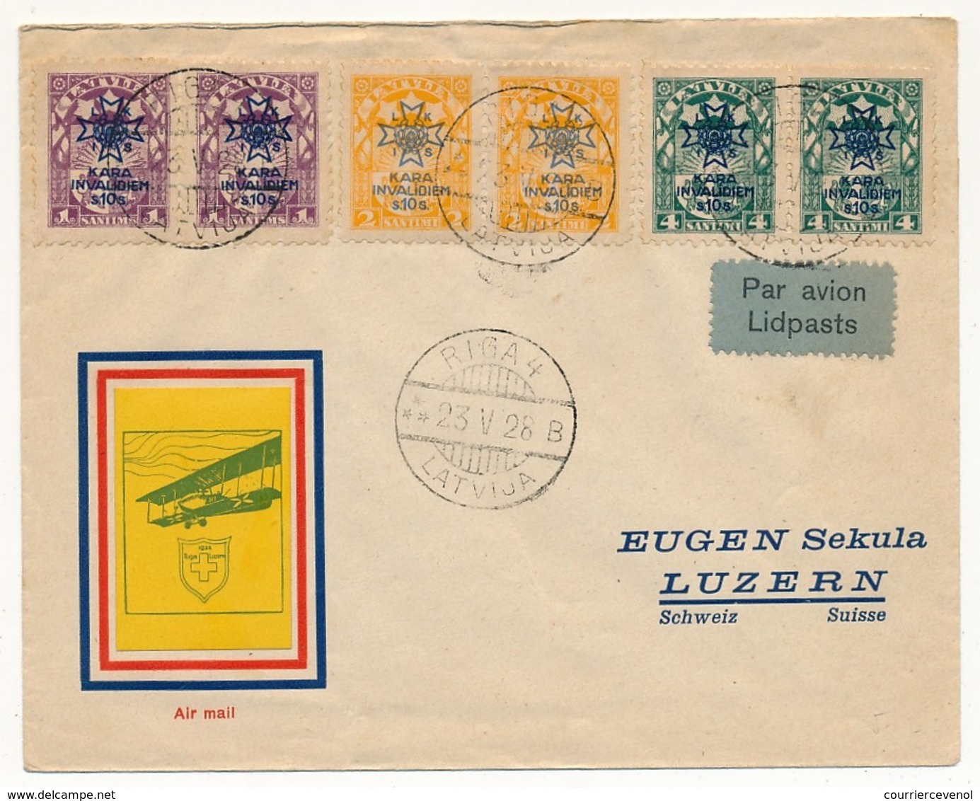 LETTONIE - Semi-postaux "Kara Invalidiem" Sur Enveloppe Avion - RIGA 1928 - Lettland