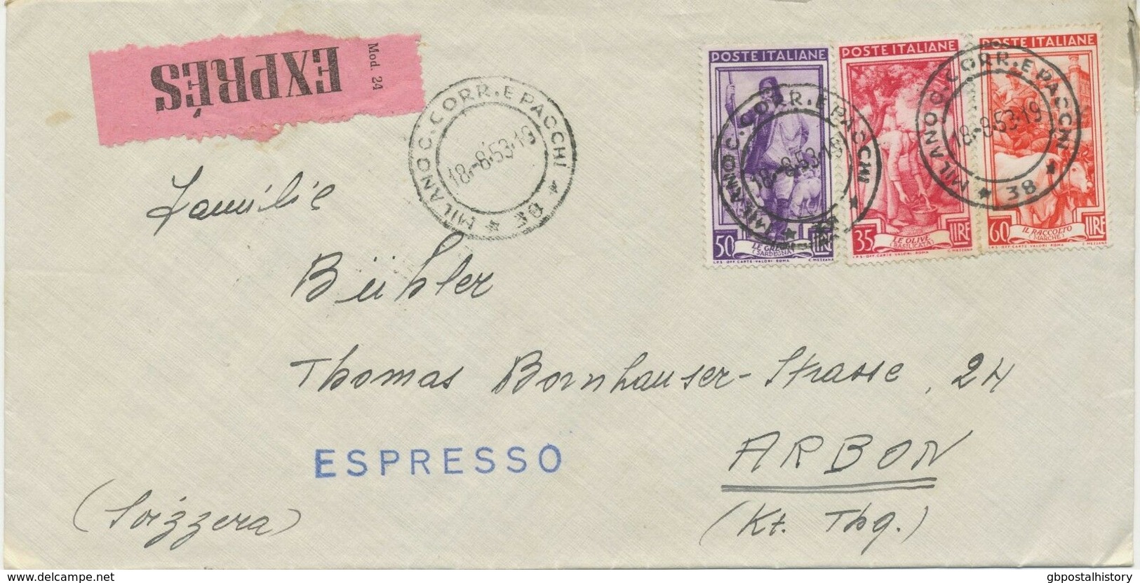 ITALY 1953/66 3 Different Very Fine ESPRESSO (express Covers) All To Switzerland - Posta Espressa/pneumatica