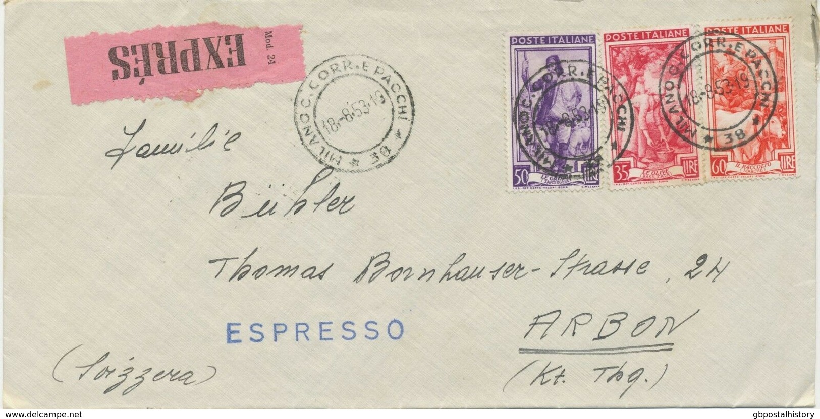 ITALY 1953/66 3 Different Very Fine ESPRESSO (express Covers) All To Switzerland - Express/pneumatic Mail