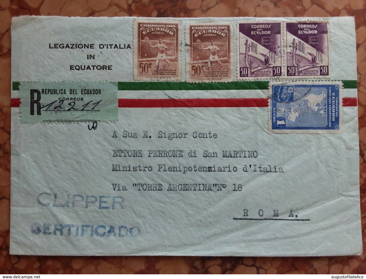 ECUADOR - Raccomandata Del 1951 Inviata In Italia Per Via Aerea + Spese Postali - Ecuador