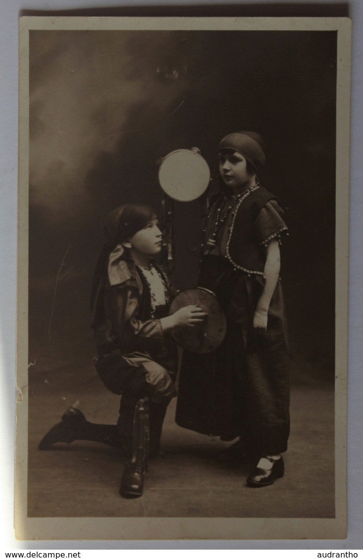 à Identifier Belle Carte Photo Portrait De 2 Enfants Déguisés En Saltimbanque Gens Du Voyage - Personnes Anonymes