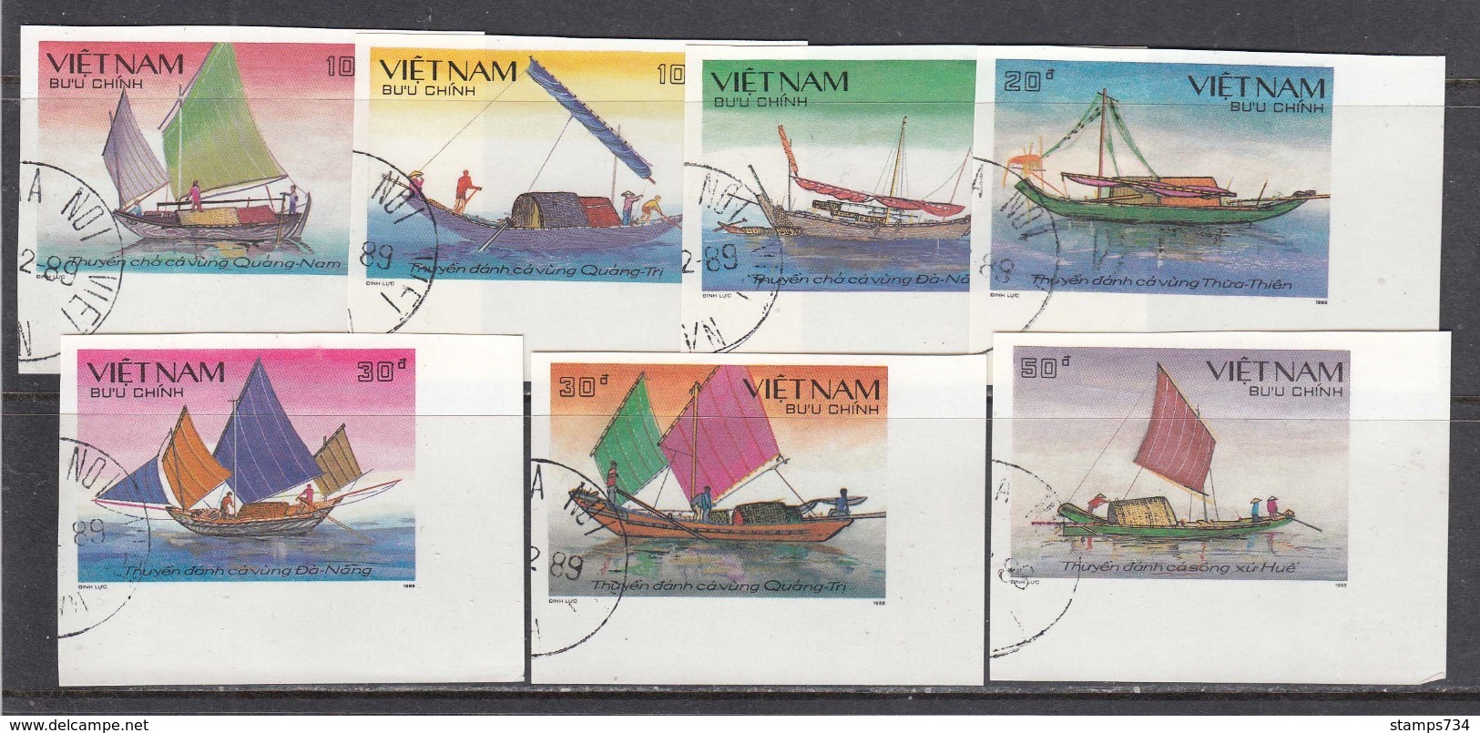 Vietnam 1989 - Fish Boats, Imperforated, Canceled - Viêt-Nam