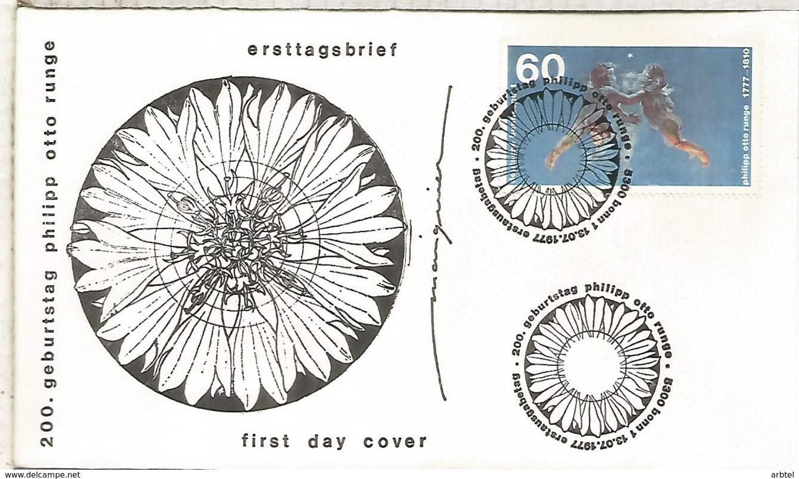 ALEMANIA FDC BONN 1977 ARTE PINTURA PHILLIP OTTO RUNGE - Modernos