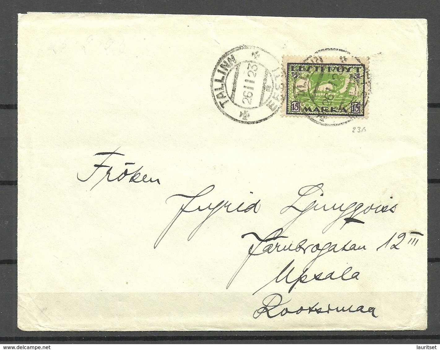 Estland Estonia 1923 Cover Michel 23 A As Single To Sweden Uppsala - Estland