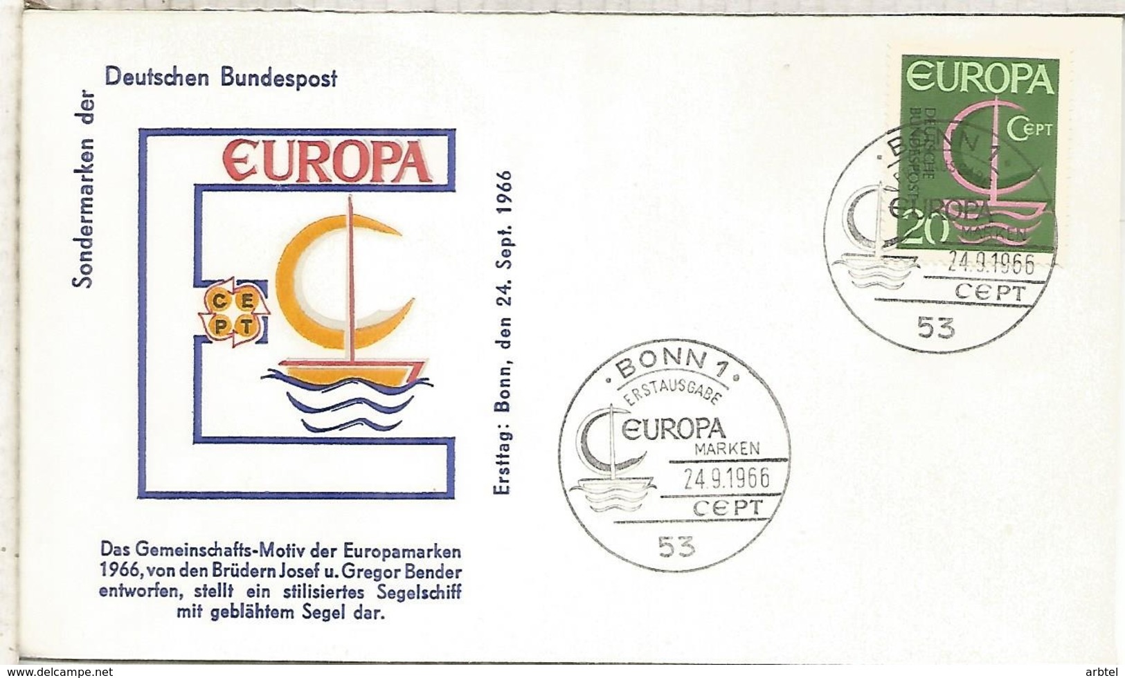 ALEMANIA FDC BONN 1966 EUROPA CEPT - 1966