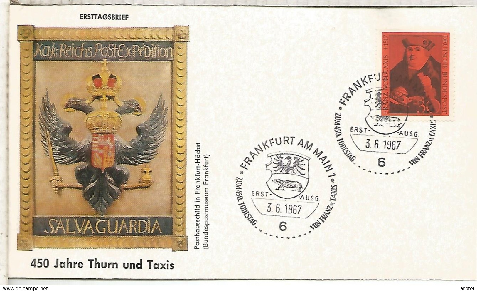 ALEMANIA FDC FRANKFURT 1967 THURN UND TAXIS - Otros & Sin Clasificación