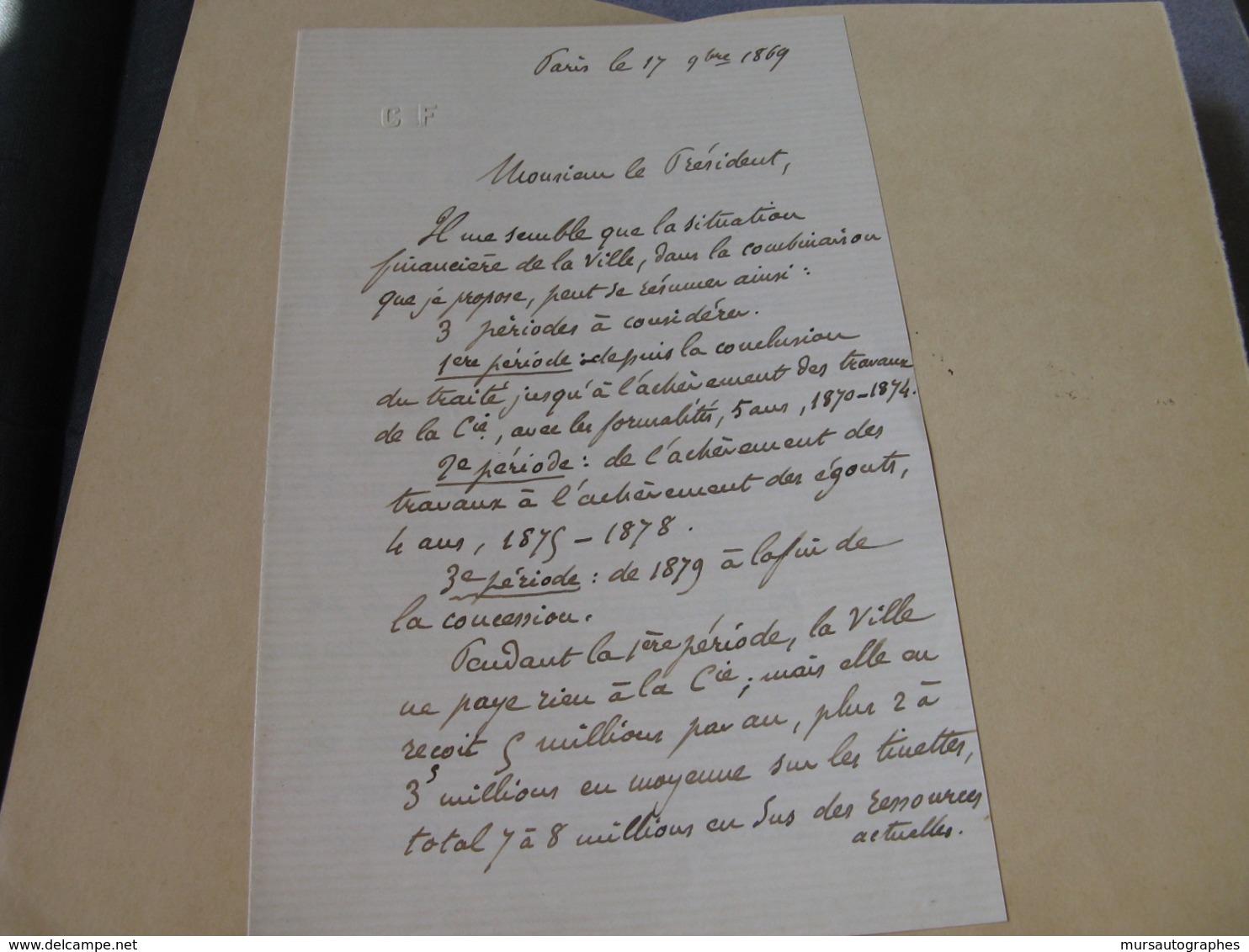 INTERESSANTE LETTRE AUTOGRAPHE SIGNEE DE CHARLES DE FREYCINET 1869 MINISTRE PDT DU CONSEIL Sur TRAVAUX EGOUTS PARIS - Autres & Non Classés