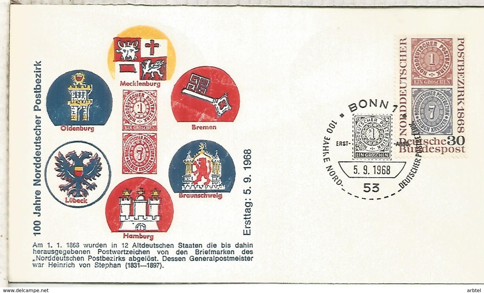 ALEMANIA FDC BONN 1968 DIA DEL SELLO STAMP DAY - Stamp's Day