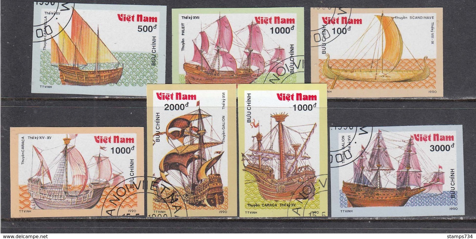 Vietnam 1990 - Ships, Set Of 7 Stamps, Imperforated, Canceled - Viêt-Nam