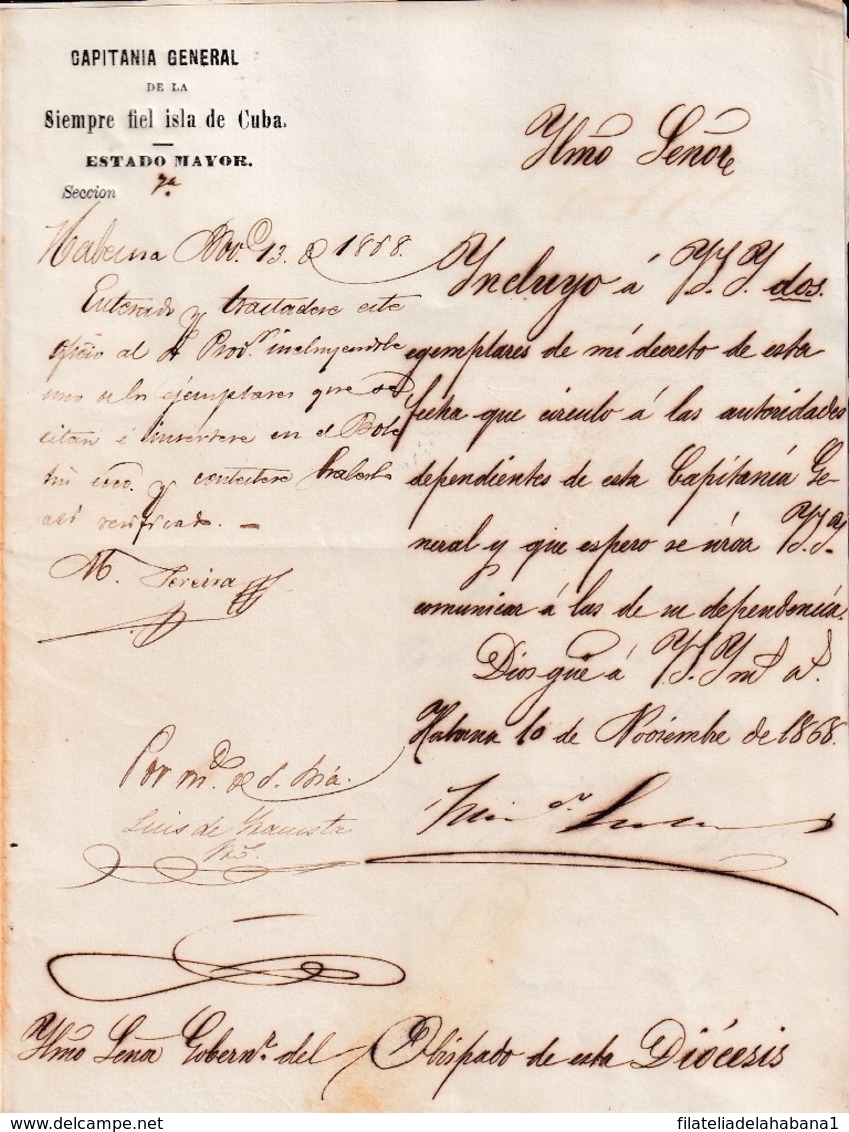 E6385 CUBA SPAIN 1868 DOCs DECRETO SOBRE LA GUERRA INDEPENDENCIA SIGNED CAPTAIN GENERAL FRANCISCO SERRANO. - Historical Documents