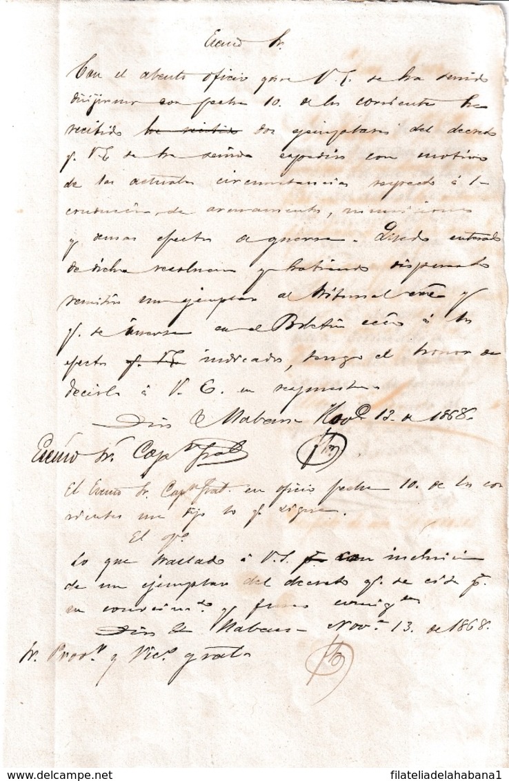 E6385 CUBA SPAIN 1868 DOCs DECRETO SOBRE LA GUERRA INDEPENDENCIA SIGNED CAPTAIN GENERAL FRANCISCO SERRANO. - Historical Documents