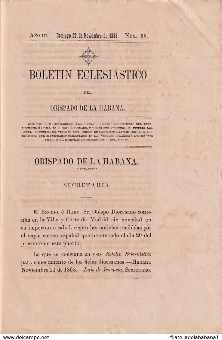 E6385 CUBA SPAIN 1868 DOCs DECRETO SOBRE LA GUERRA INDEPENDENCIA SIGNED CAPTAIN GENERAL FRANCISCO SERRANO.