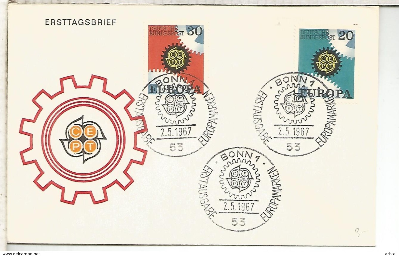 ALEMANIA FDC BONN 1967 EUROPA CEPT - 1967