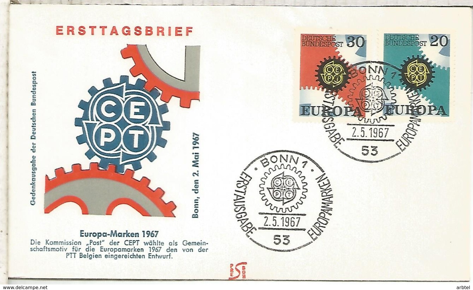 ALEMANIA FDC BONN 1967 EUROPA CEPT - 1967