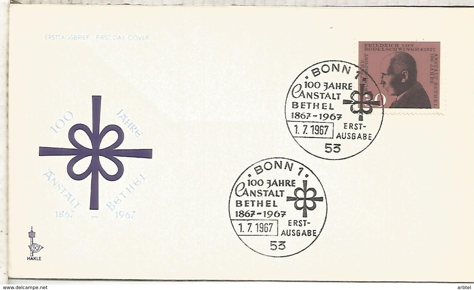 ALEMANIA FDC BONN 1967 ANSTALT BETHEL MEDICINA ENFERMEDAD PSIQUIATRIA - Enfermedades