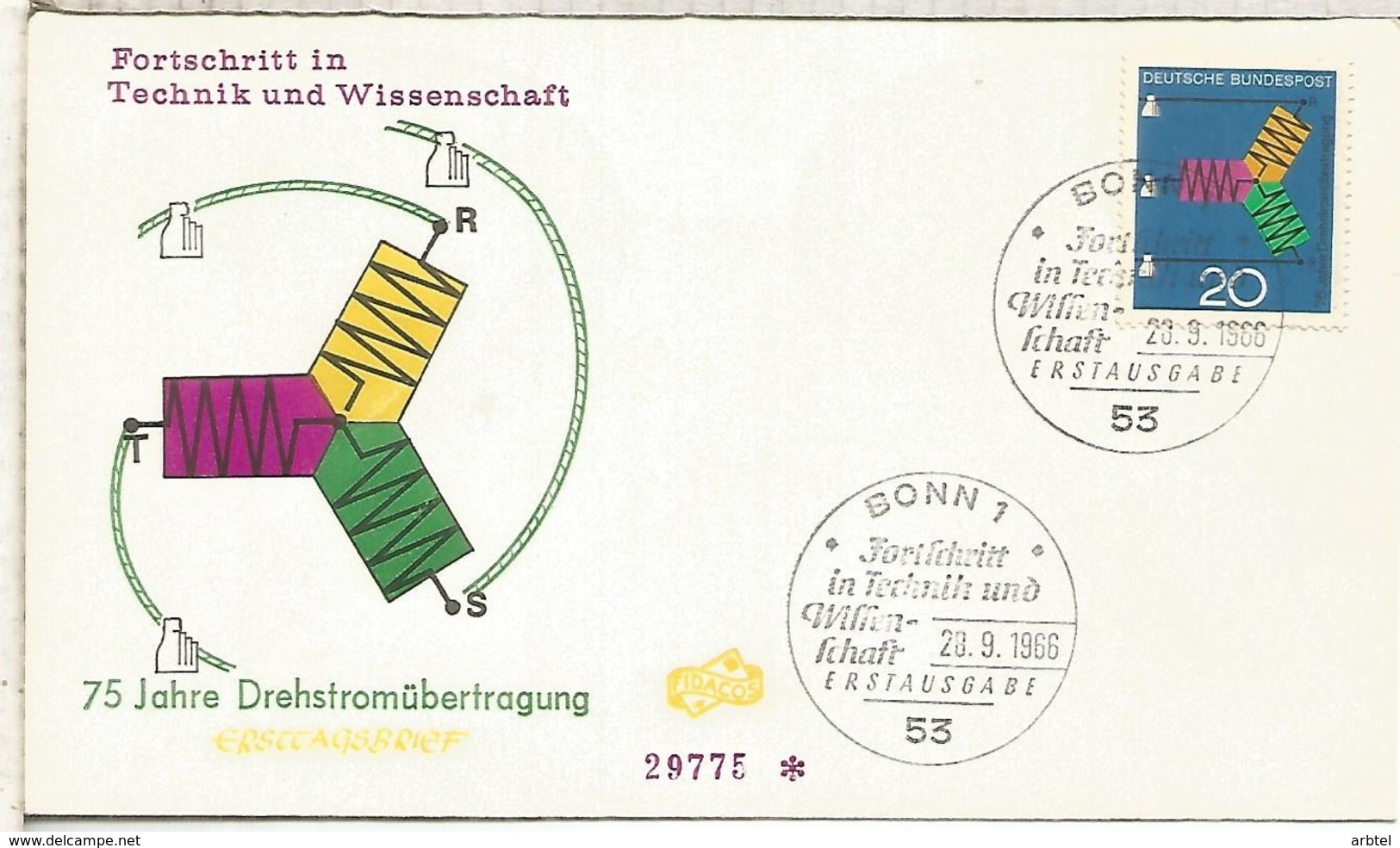 ALEMANIA FDC BONN 1966 ELECTRICIDAD CIENCIA ELECTRIC ENERGY - Electricidad