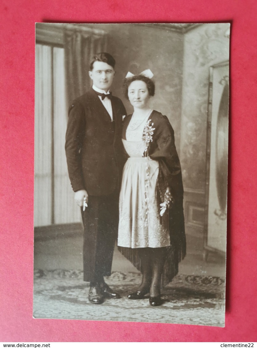 Carte Photo * Bretagne * Costume Et Coiffe Mariage à Identifier - Personnes Anonymes