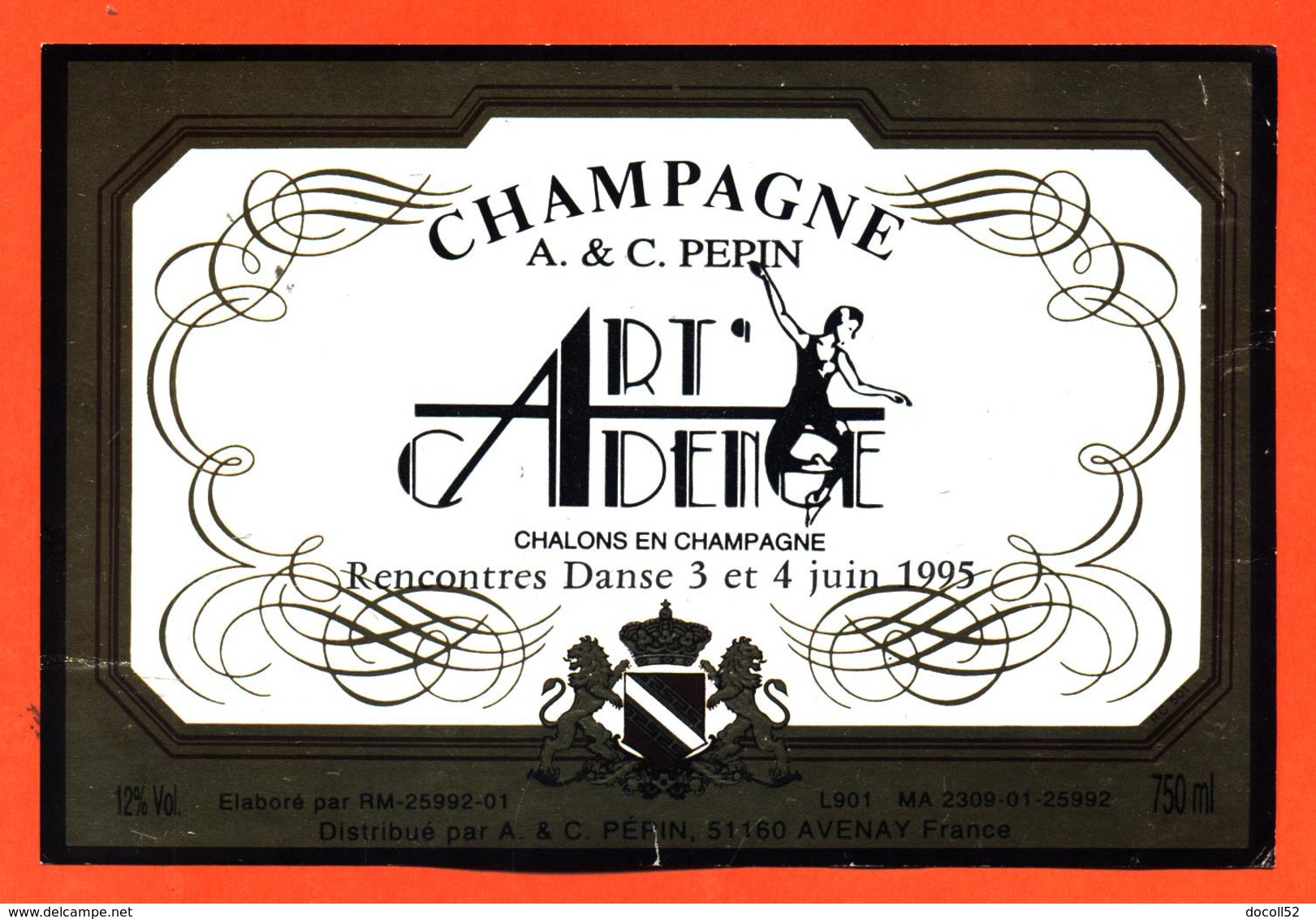 étiquette De Champagne Brut Danse Rencontres 3 Et 4 Juin 1995 Chalons En Champagne C Pepin à Avenay - 75 Cl - Tanz