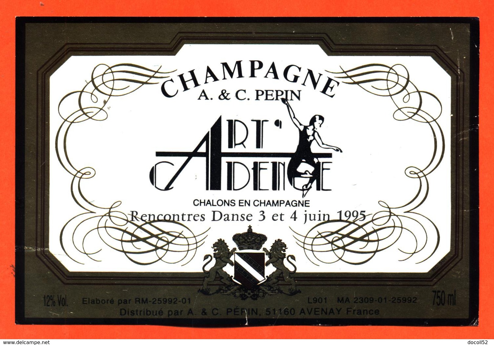 étiquette De Champagne Brut Danse Rencontres 3 Et 4 Juin 1995 Chalons En Champagne C Pepin à Avenay - 75 Cl - Ballo