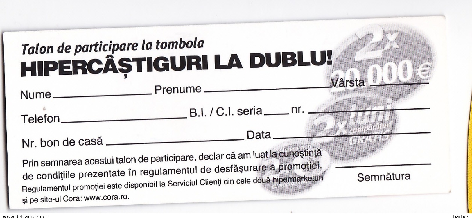 Roumanie Romania  ,  2005 , Cora  Lottery Tichet - Biglietti Della Lotteria