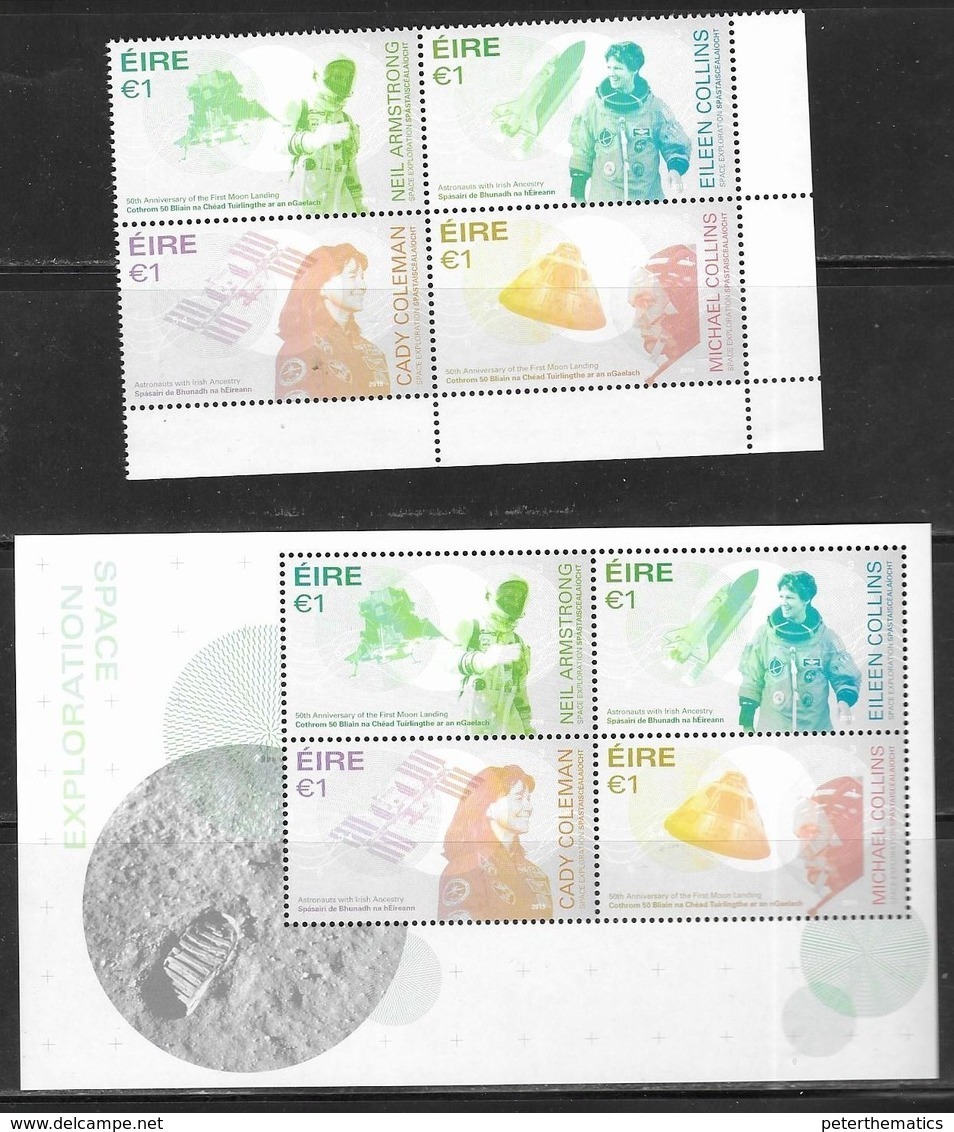 IRELAND, 2019, MNH, SPACE, MOON LANDING, ASTRONAUTS WITH IRISH ANCESTRY,4v+SHEETLET - Europe