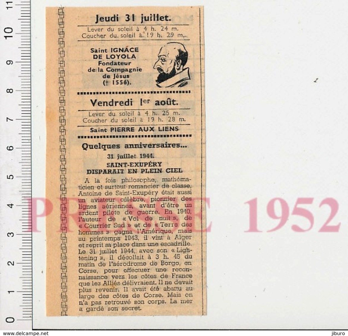 Presse 1952 Saint-Ignace De Loyola + Anniversaire Disparition De Saint-Exupéry 226ZT - Non Classés