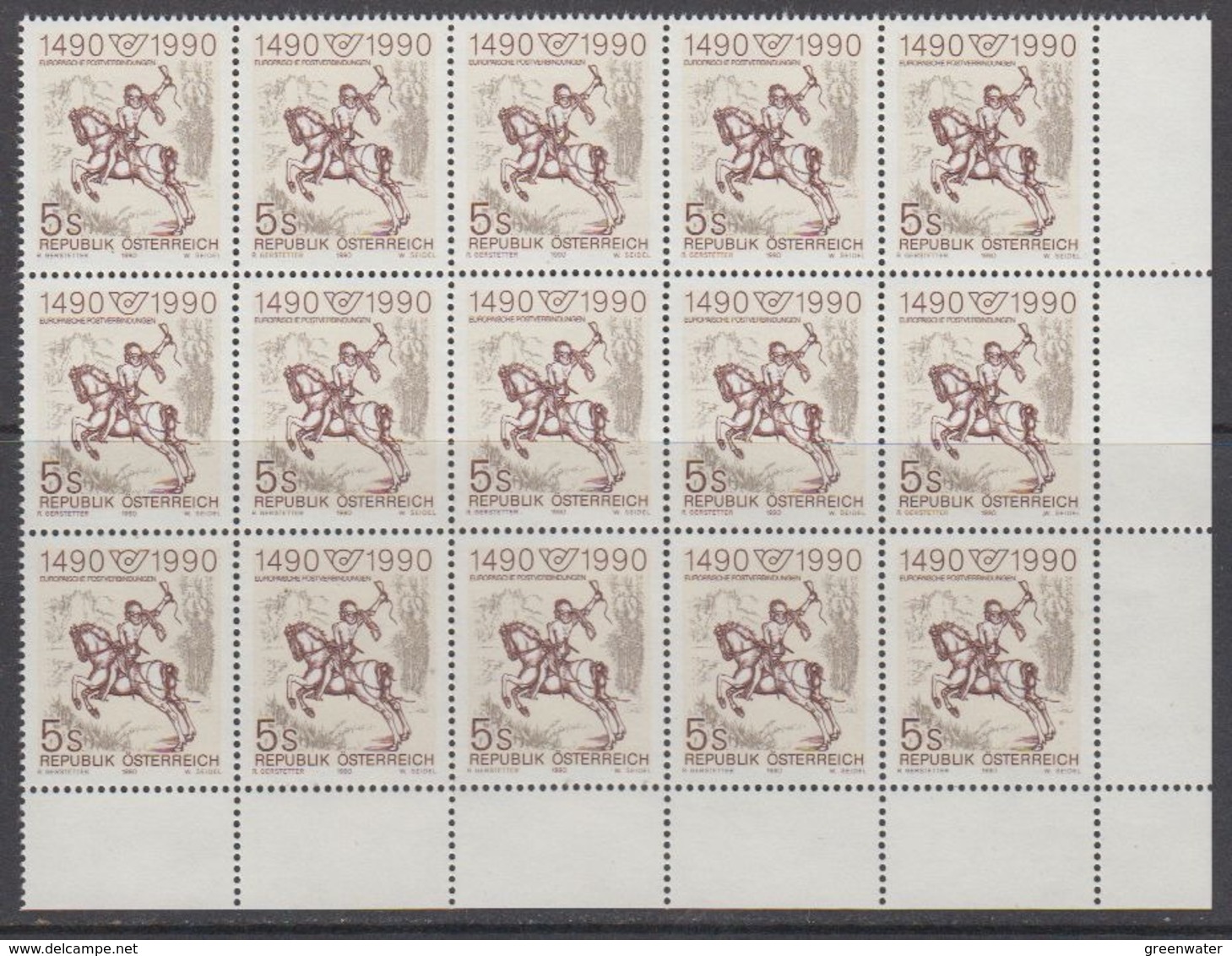 Austria 1990 500Y European Post 1v  Bl Of 15 (corner) ** Mnh (44777E) - Europese Gedachte