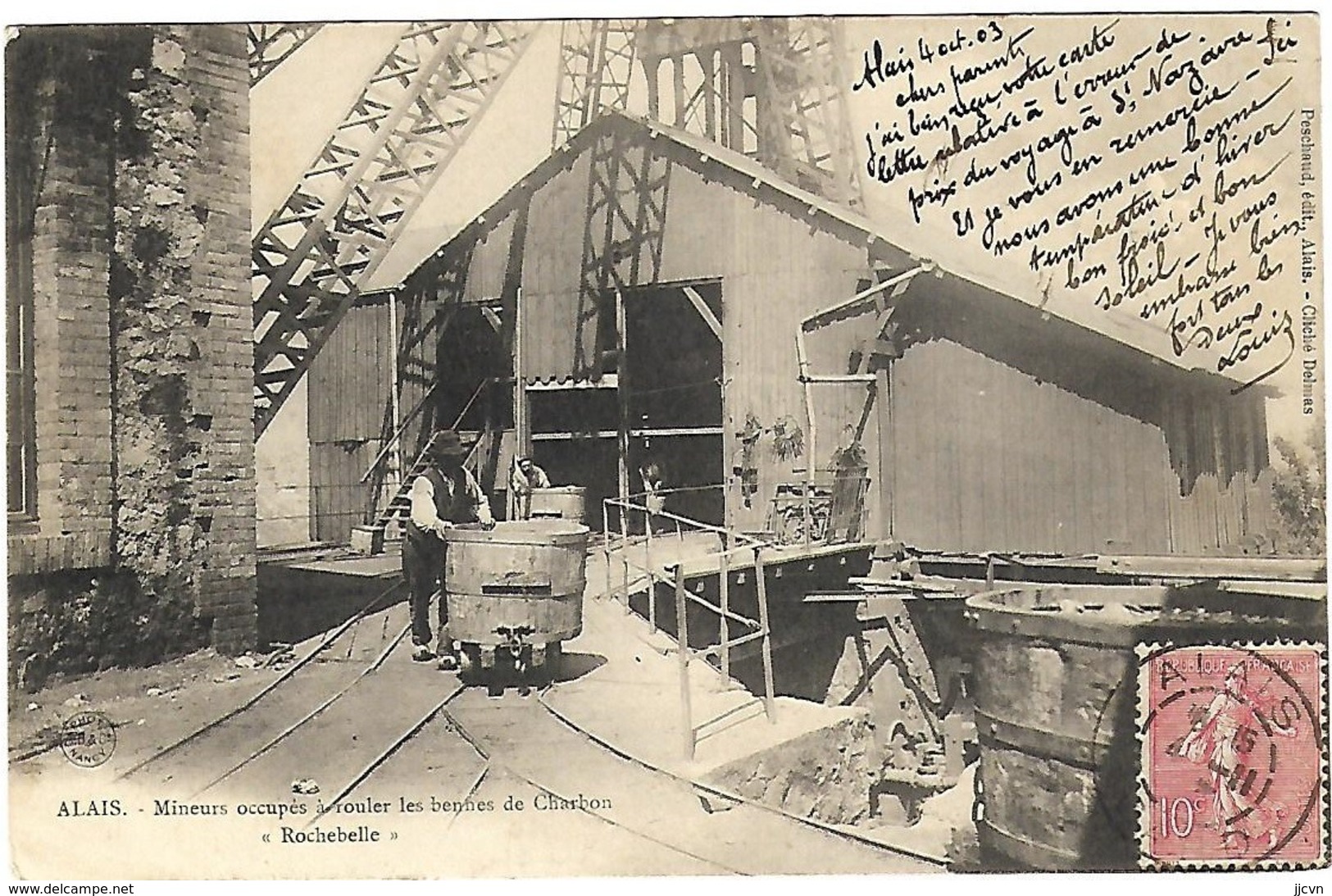 30 - Alais - Alès - Mines De Rochebelle - Mineurs Occupés à Rouler Les Bennes De Charbon - Alès