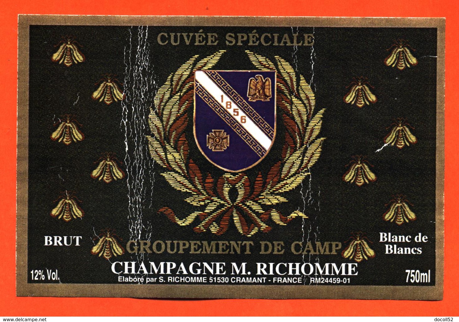 étiquette De Champagne Brut Groupement De Camp 1956 M Richomme à Cramant - 75 Cl - Militares