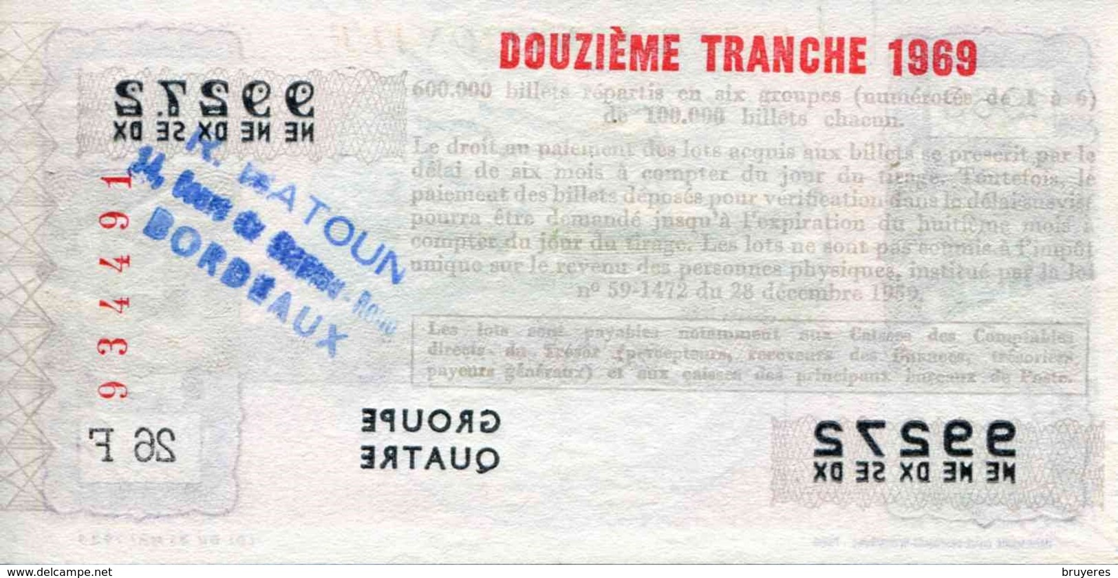 BILLET DE LOTERIE De 1969 Sur Le Thème "La Marine : LE VOLONTAIRE CHALUTIER" - Billets De Loterie