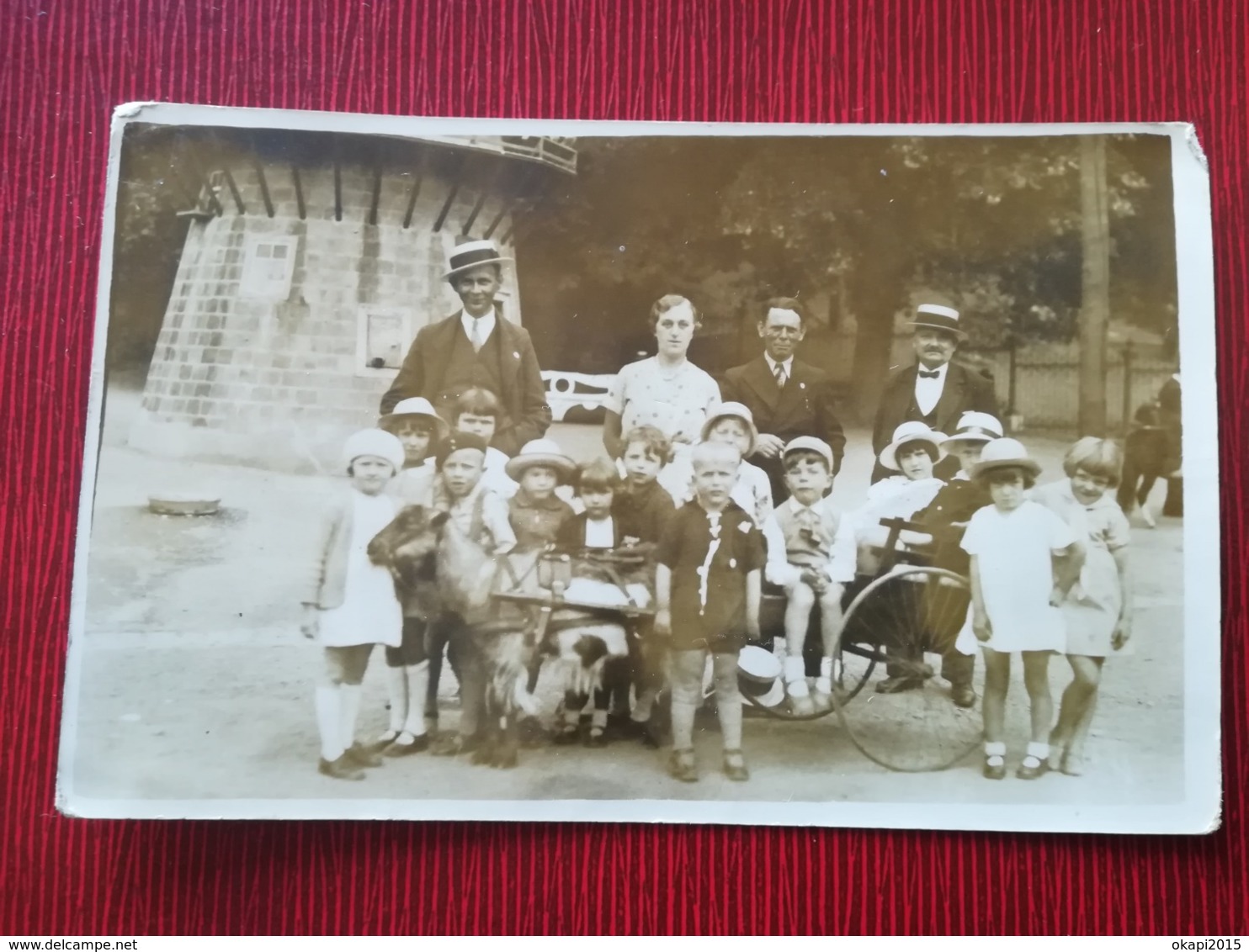 ATTELAGE  CHÈVRE ENFANTS AU PARC DE SPA UNE PHOTO ORIGINALE DE 1935 + UNE CARTE POSTALE PARC + 4 PHOTOS  BELGIQUE LIÈGE - Spa