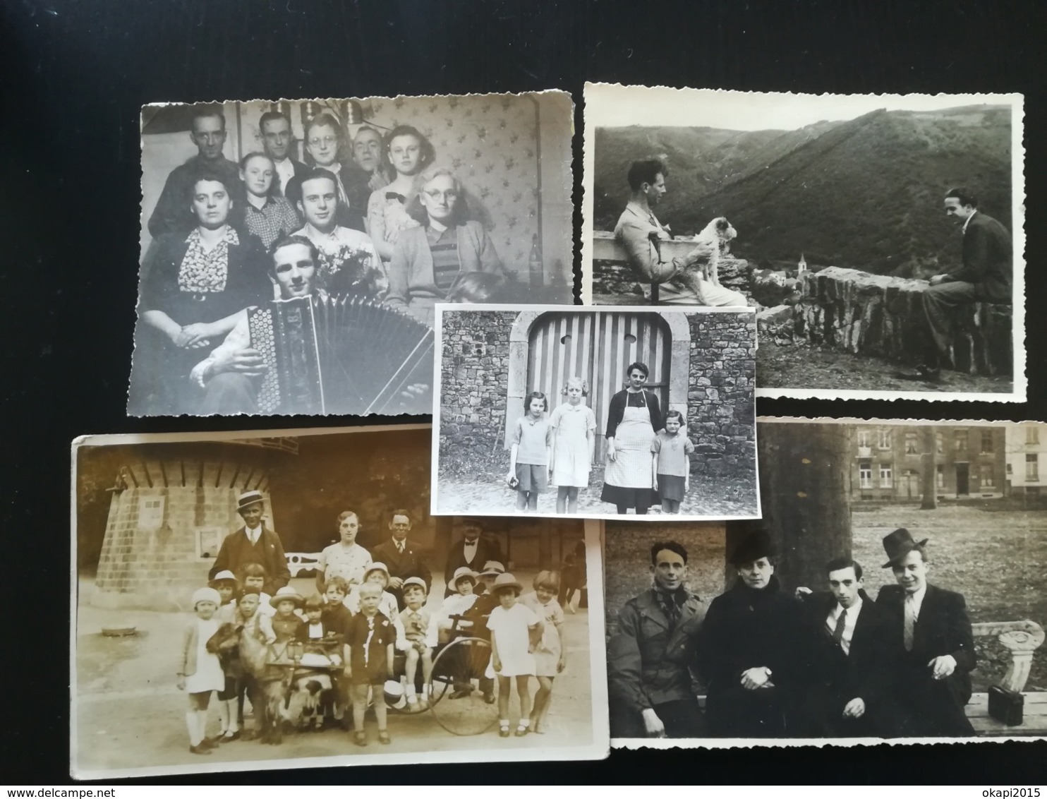 ATTELAGE  CHÈVRE ENFANTS AU PARC DE SPA UNE PHOTO ORIGINALE DE 1935 + UNE CARTE POSTALE PARC + 4 PHOTOS  BELGIQUE LIÈGE