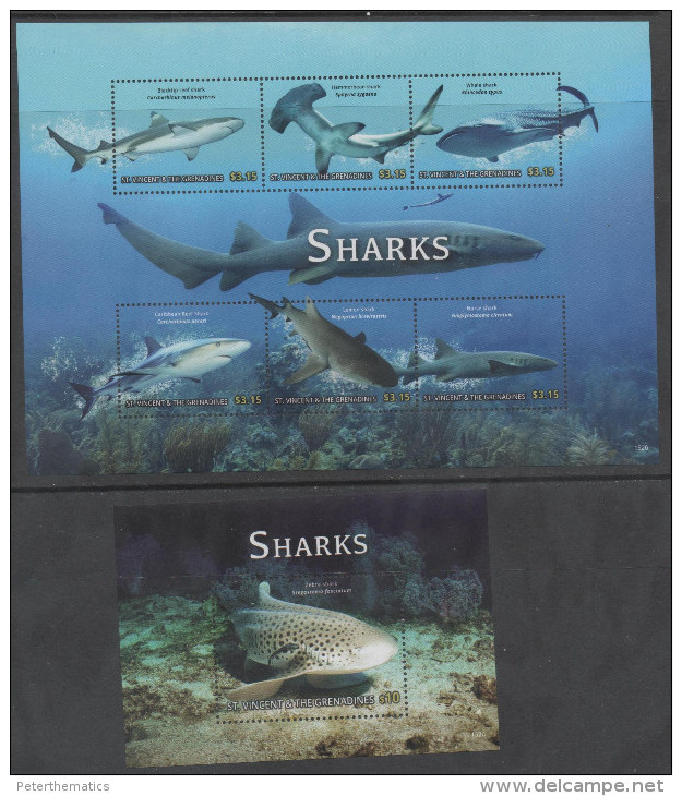 ST. VINCENT,2015, MNH,MARINE LIFE,  SHARKS, PART II SHEETLET+ S/S, - Marine Life