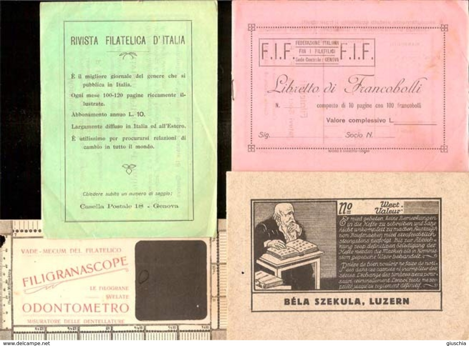 (L).Tre Libretti Per Francobolli (vuoti),2 Italiani 1 Estero + Un Filigranoscopio (primi Anni Del '900) (81-a13) - Altri & Non Classificati