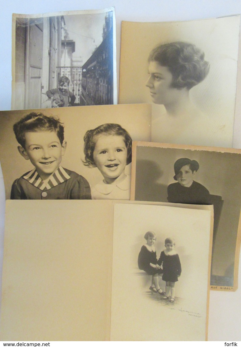 Lot De 5 Grandes Photos Anciennes De Studios (femmes Et Enfants) Dont Studio Hery, Studio Berthe, Jacquet Etc.... - Personnes Anonymes