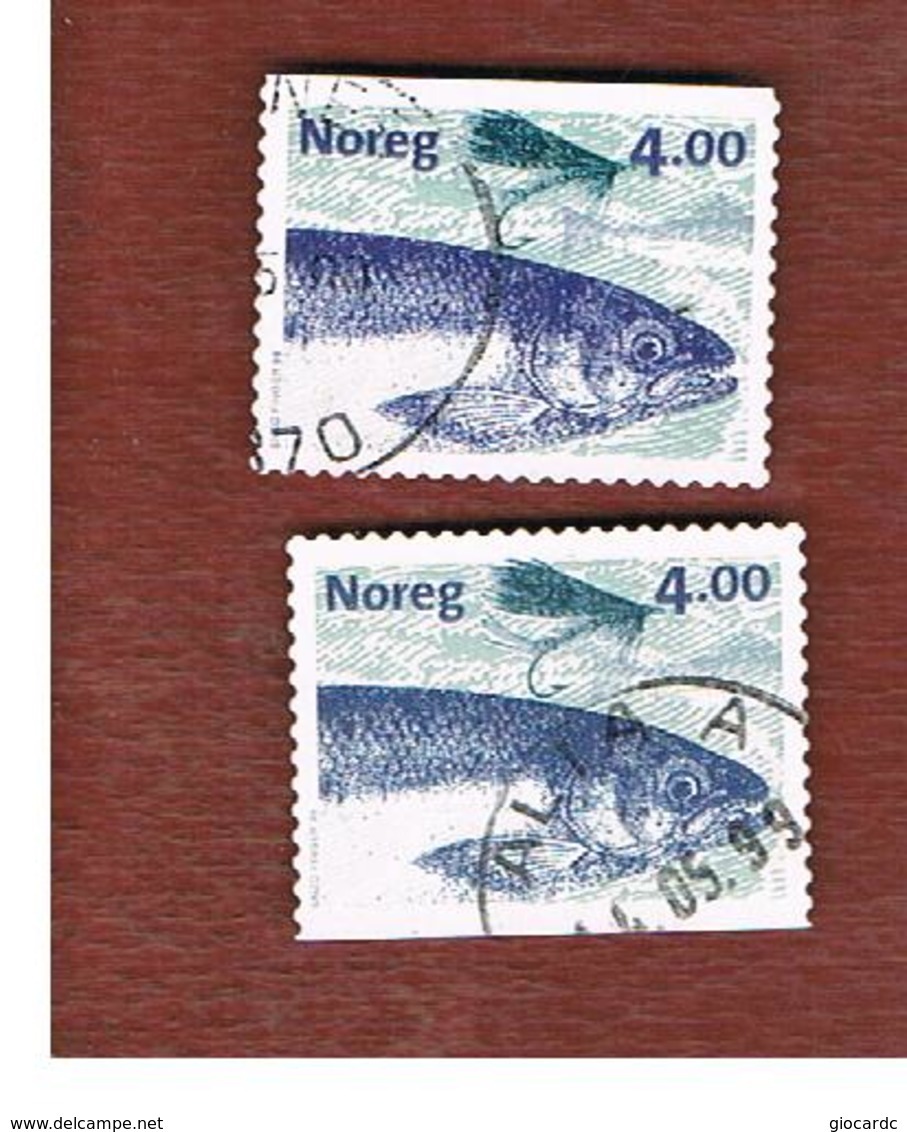 NORVEGIA (NORWAY) -   SG 1333   -  1999 FISHES  & FISHING FLIES: SALMO SALAR (2  DIFFERENT PERFORATIONS)    - USED° - Oblitérés