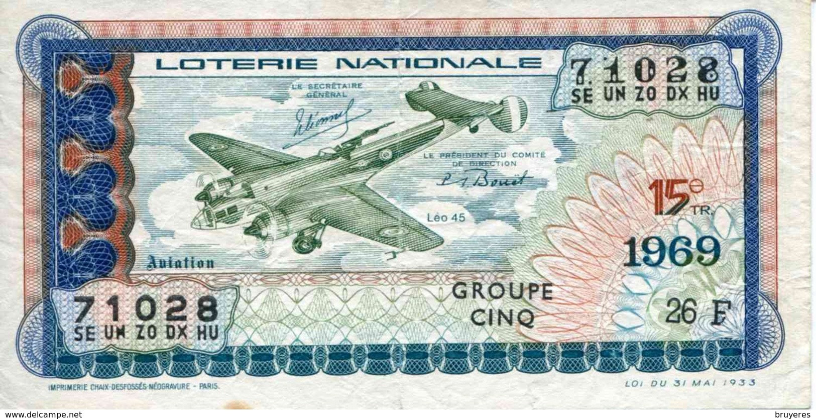 BILLET DE LOTERIE De 1969 Sur Le Thème "L'Aviation : LEO 45" - Lottery Tickets