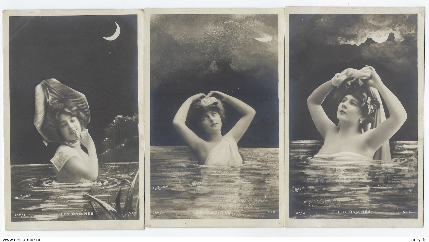 3 Cartes - Les Ondines - Photomontage Reutlnger - Surréalisme - Femmes