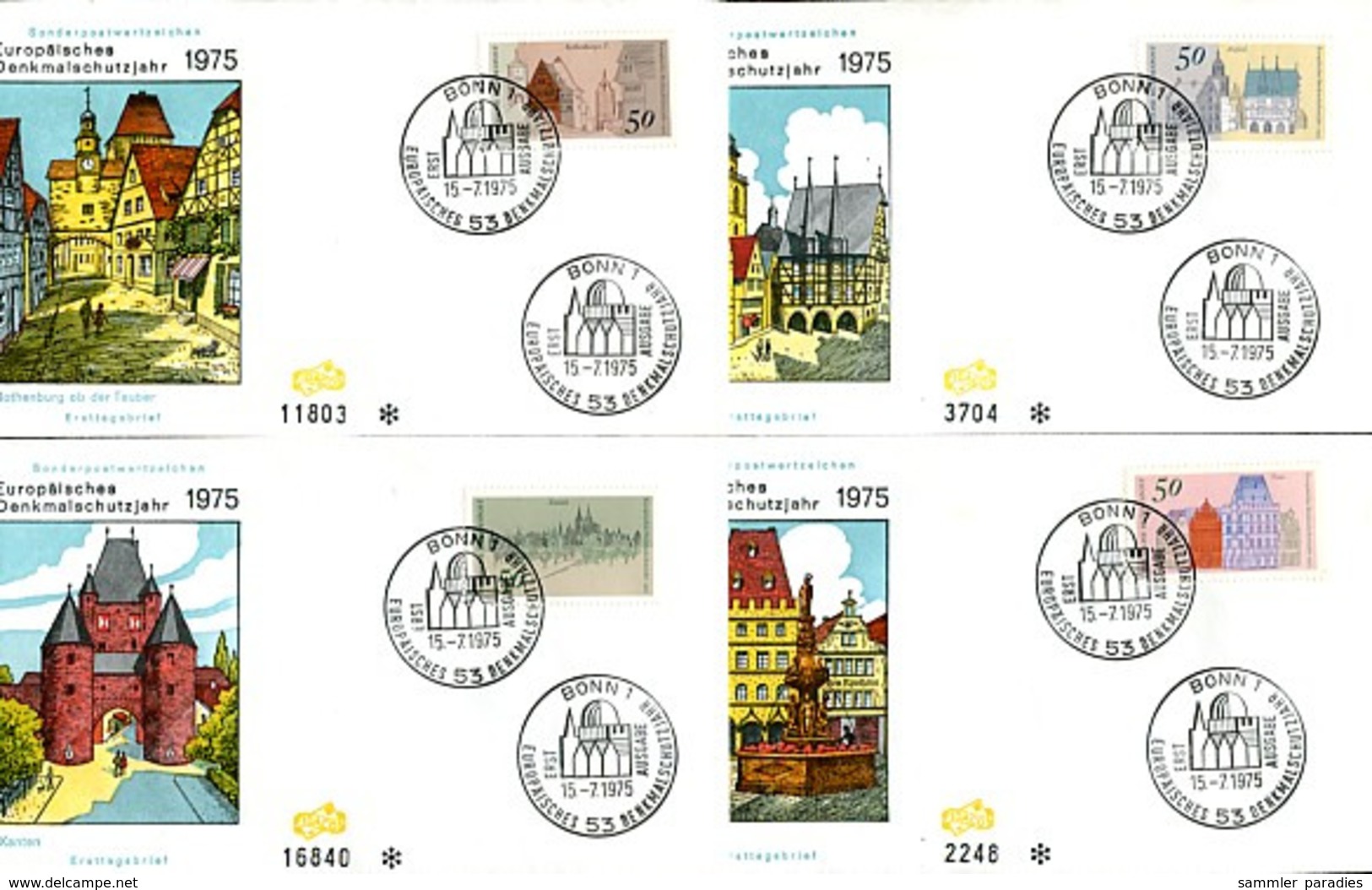 07606) BRD - Mi 860 / 863 - 4 FDC - Denkmalschutzjahr 75 - Otros & Sin Clasificación