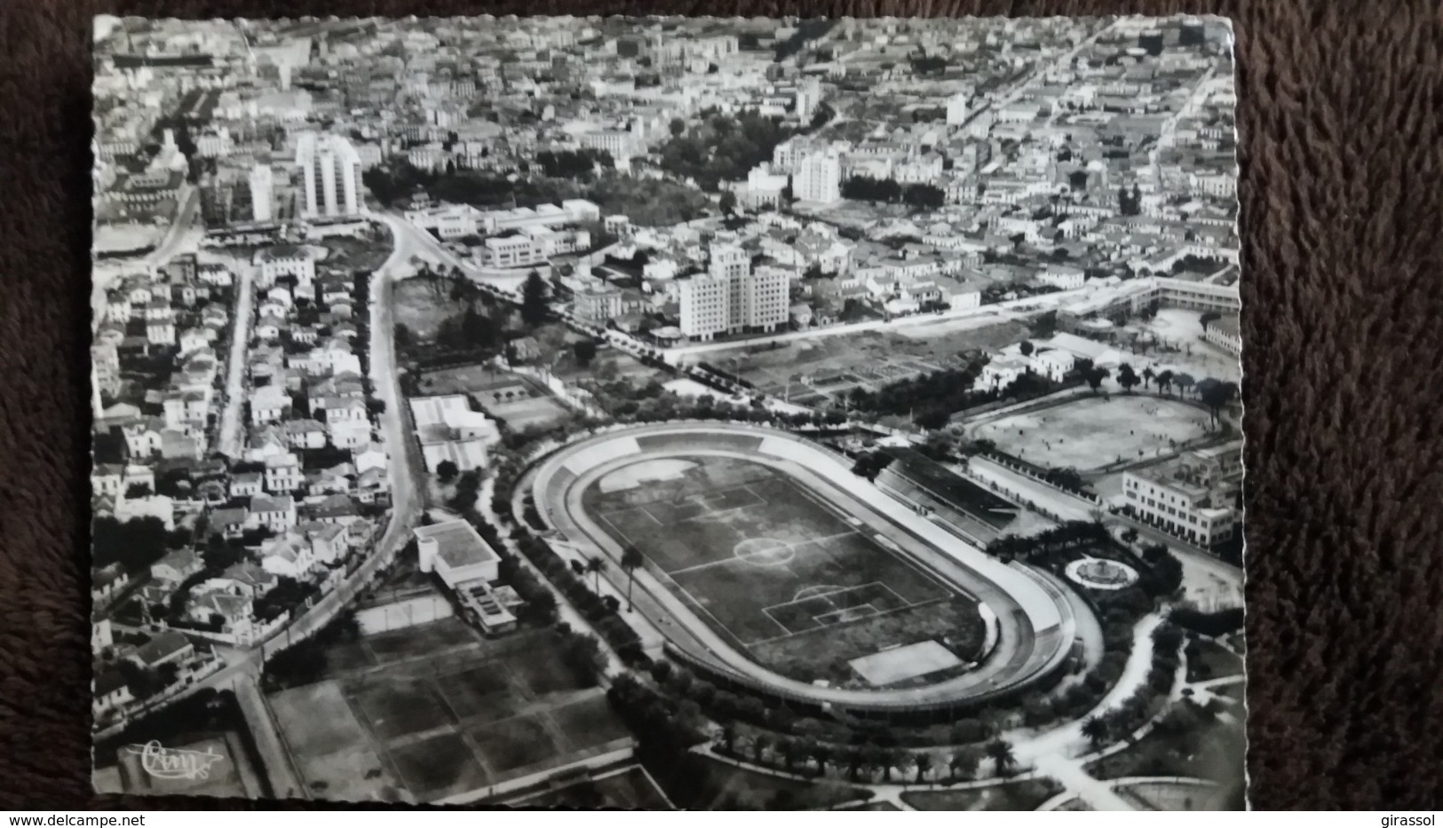 CPSM STADE STADIUM BONE ALGERIE VUE AERIENNE COTE NORD EST DE LA VILLE 1957 CIM  TIMBRE ENLEVE - Stades