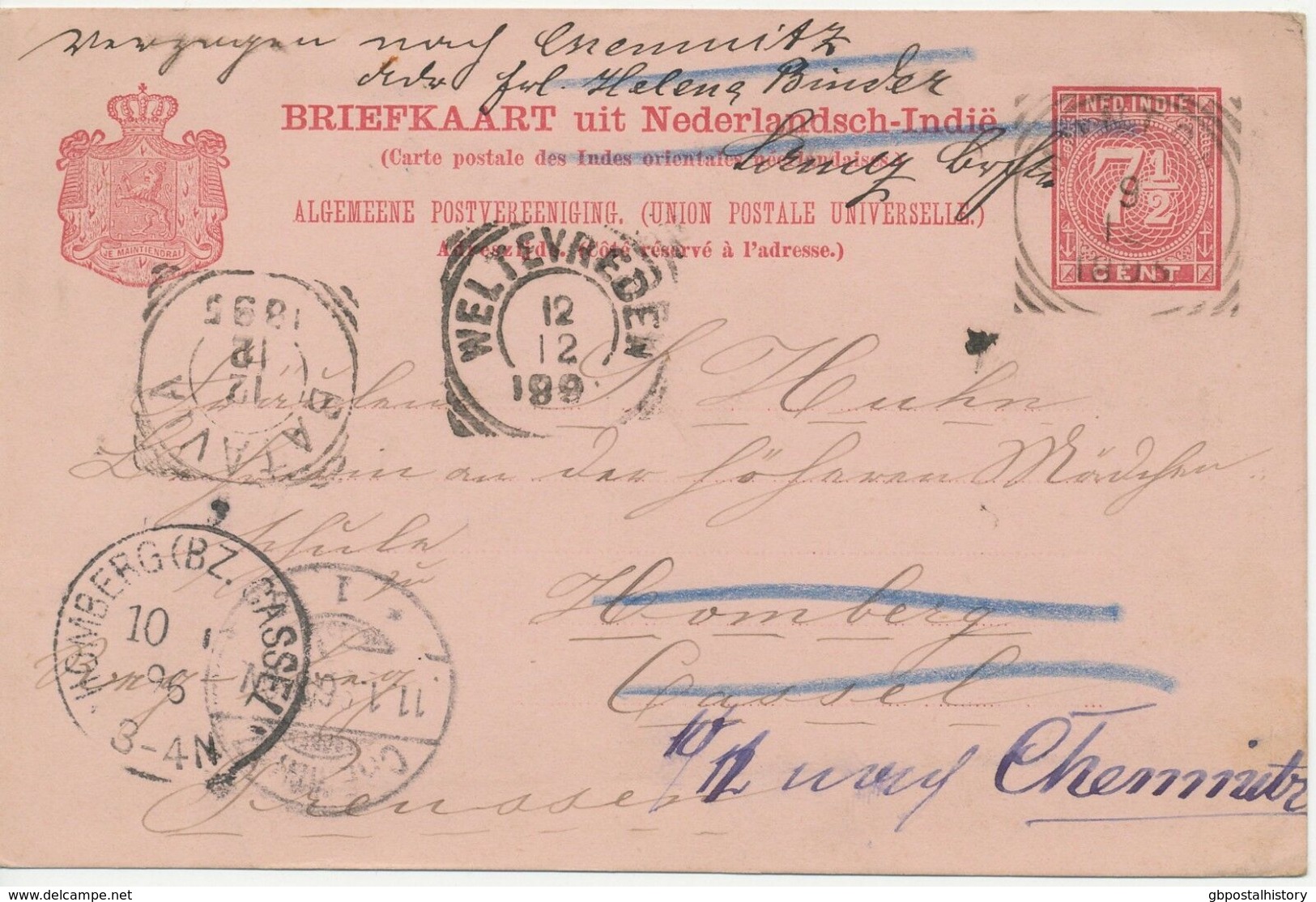 NIEDERLÄNDISCH-INDIEN GANZSACHEN 1895 7 1/2 C. GA Von PANGKAL PINANG INSEL BANKA - Nederlands-Indië