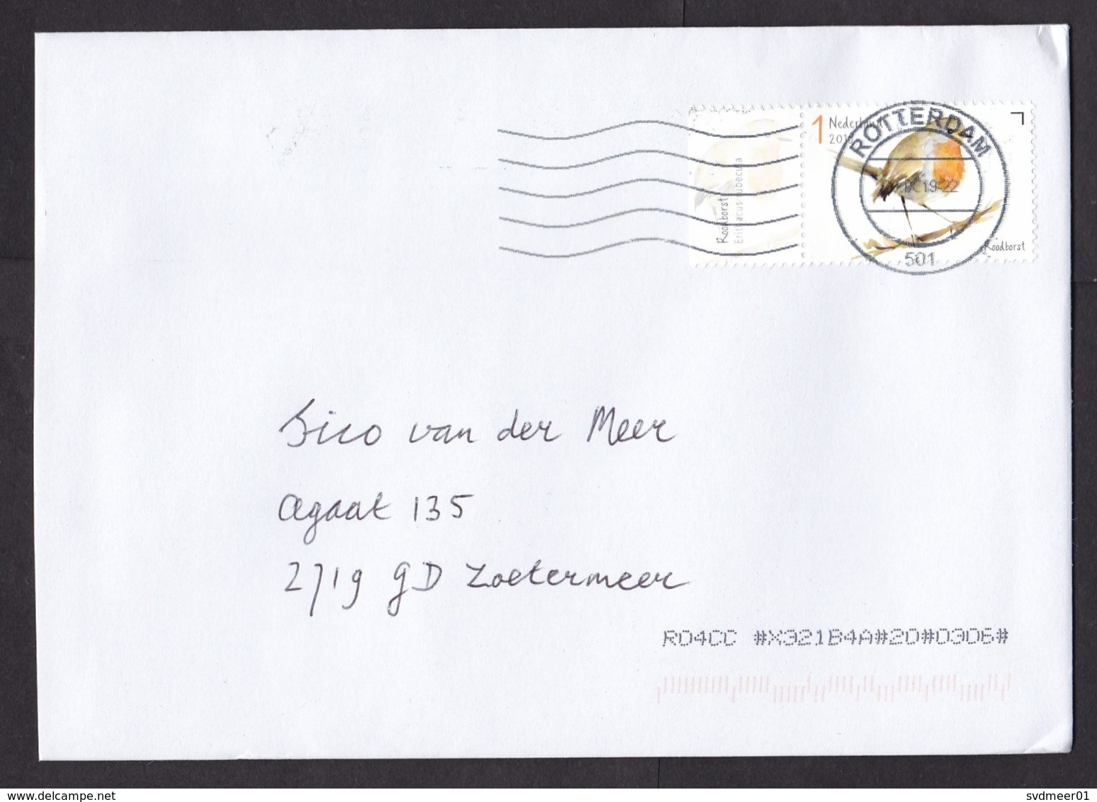 Netherlands: Cover, 2019, 1 Stamp + Tab, Robin Bird (traces Of Use) - Brieven En Documenten