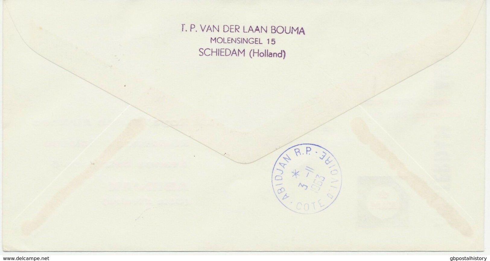 NIEDERLANDE 1963, Selt. Kab.-Erstflug KLM "AMSTERDAM - ABIDJAN" (Elfenbeinküste) - Luftpost