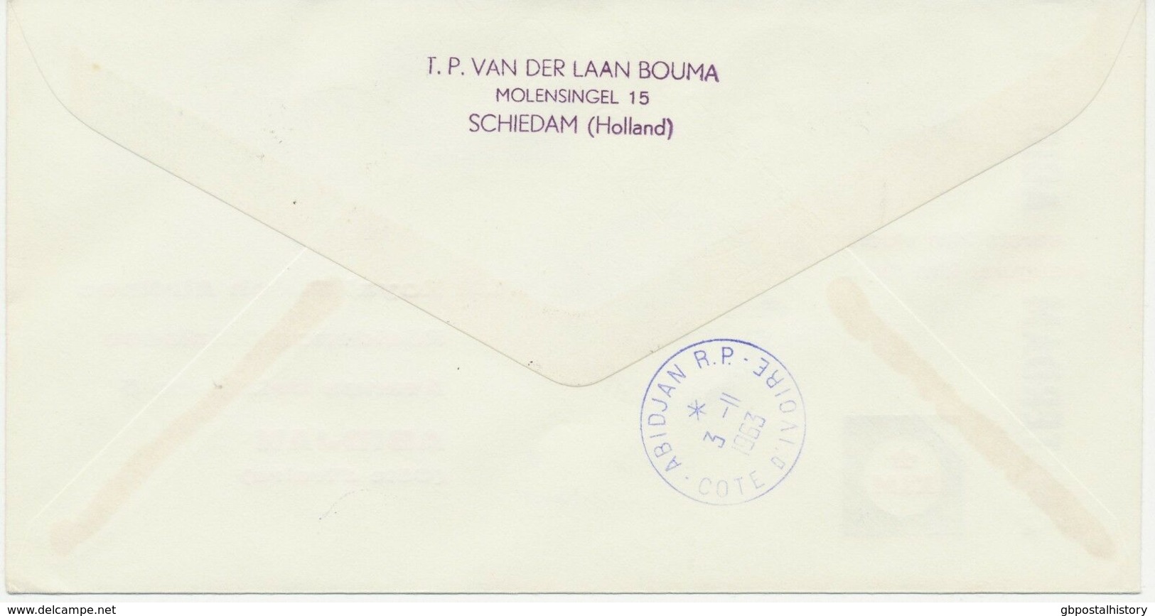 NIEDERLANDE 1963, Selt. Kab.-Erstflug KLM "AMSTERDAM - ABIDJAN" (Elfenbeinküste) - Airmail