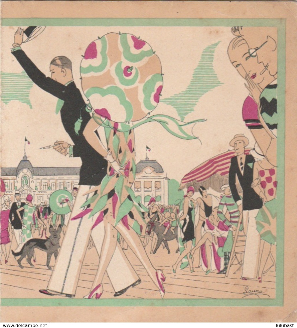 TROUVILLE, La Reine Des Plages. Carte Publicitaire Illustrée Double (art-déco) Suite à La Rénovation Du Casino. - Advertising