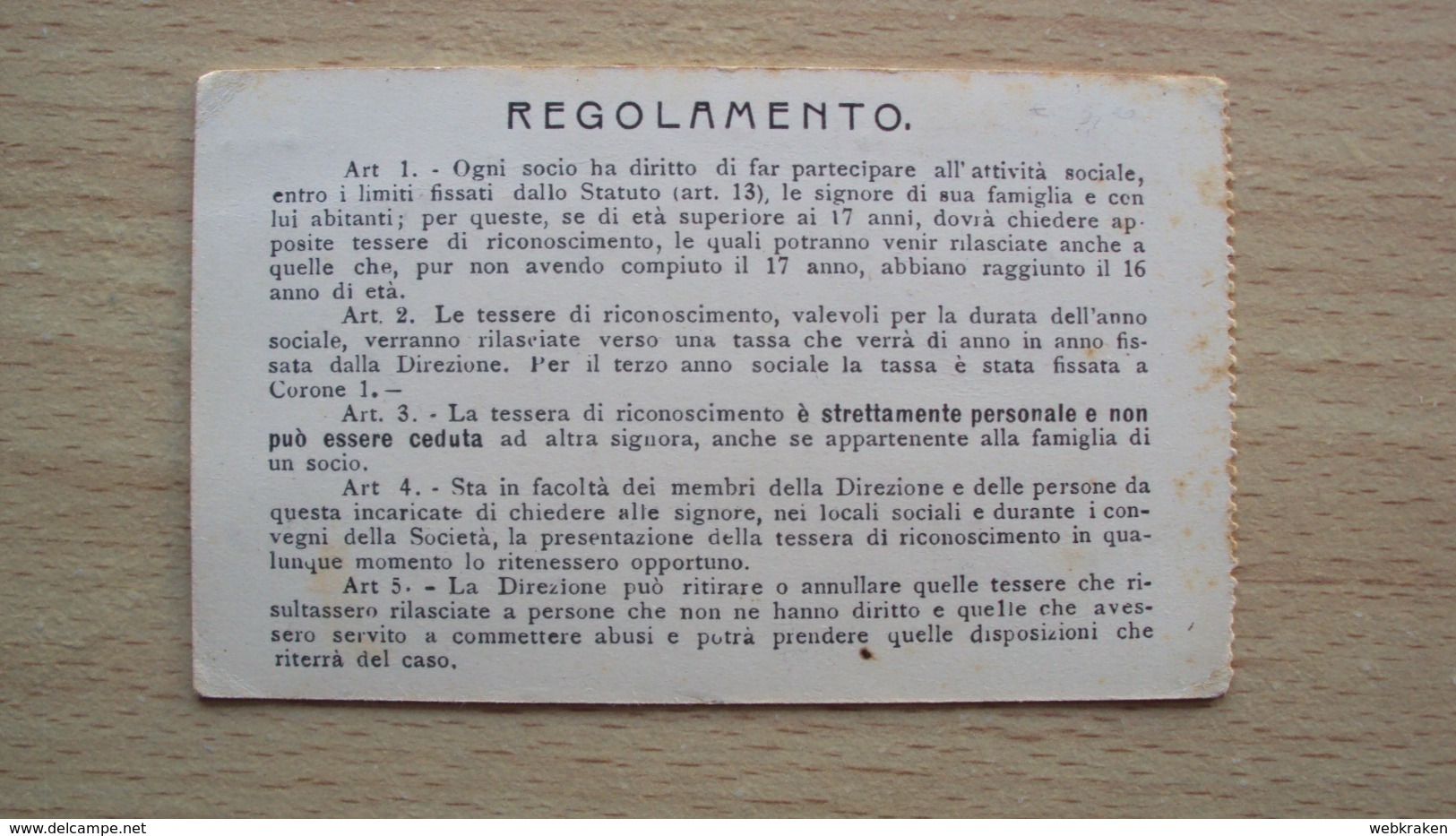 SPORT TESSERA SOCIETà GINNASTICA TRIESTINA TRIESTE 1912 - Non Classificati