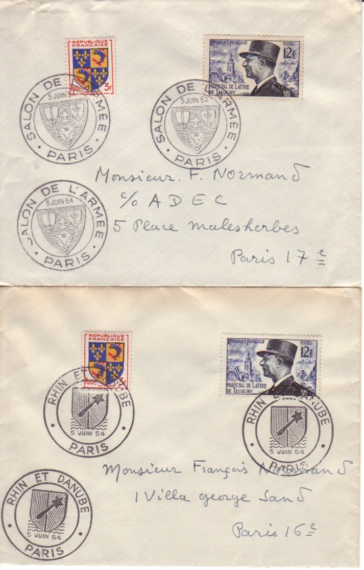 FRANCE : 1954 - Lot De 2 FDC - De Lattre - Rhin Et Danube - Salon De L'Armée - 1950-1959