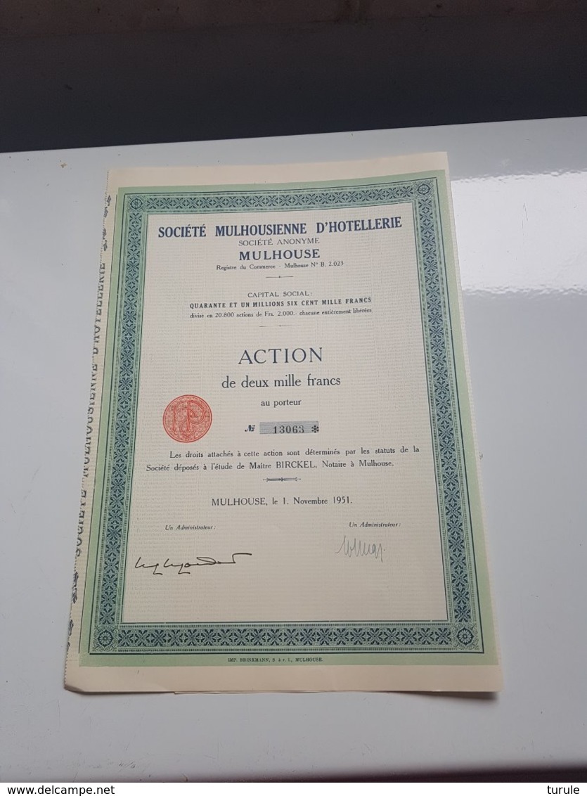 MULHOUSIENNE D'HOTELLERIE (1951) Mulhouse,haut Rhin - Autres & Non Classés